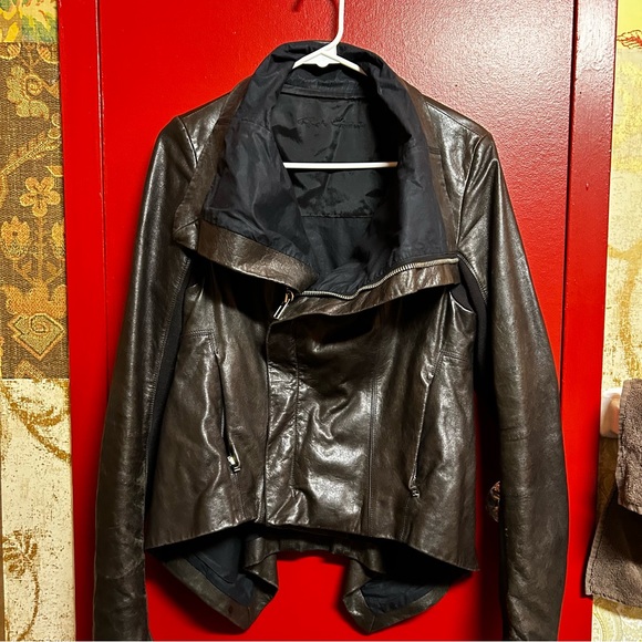 RICK OWENS METALLIC NASKA LEATHER BIKER JACKET - Picture 2 of 8